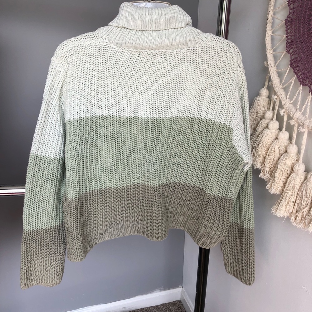 Chunky Knit Color Block Green Turtleneck Size M - image 6